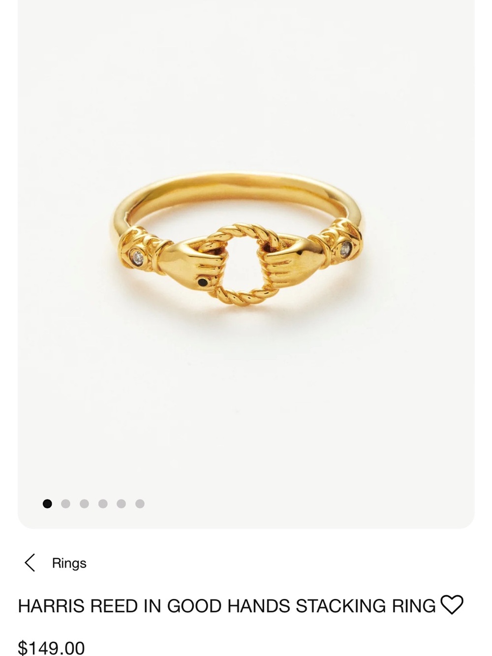Harris Reed Missoma Gold 'In Good Hands' Stacking Ring